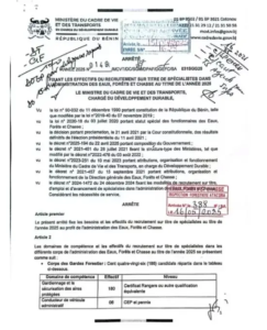 l’arrêté n°0119/Mcvt/Dc/Sgm/Dpaf/Dgefc/Sa