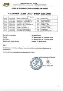 calendrier de la Celtiis Ligue 1